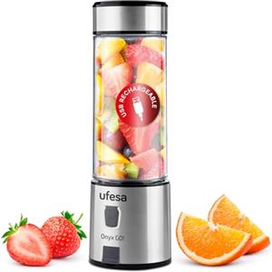 Ufesa Onyx Go!, Bottiglia Frullatore Portatile, Tritatutto Multifunzione, Blender Smoothie, 400 ml, Ricarica USB, Tappo Sport, 24x7,5x7,5 cm