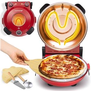 NutriChef Forno Pizza Elettrico 30 cm Rosso con Termometro, Controllo Temperatura, Pietra Antiaderente 427 °C, Ideale per Pizza Fatta in Casa