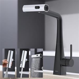 Kelleria Rubinetto Cucina Nero Estraibile, Partenza Freddo Miscelatore Monocomando, Rubinetto Monocomando con Tre Modalità di Getto d'Acqua, Rubinetto da Cucina in Acciaio Inossidabile Girevole a 360°