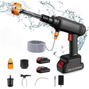 Eznaobo Rondella ad alta pressione a batteria, max. 60 bar, portatile ad alta pressione, ugello 6 in 1, idropulitrice a batteria, per auto, terrazza, finestra, prato (2 batterie)
