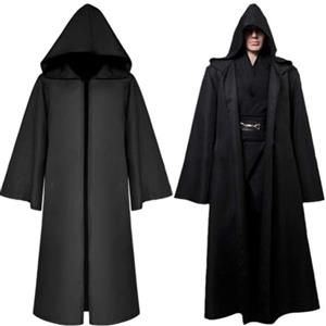 ITODA Jedi Robe Mantello con Cappuccio, da Cavaliere, Costume da Vampiro, con Cappuccio, Tunica da Mago, per Adulti e Bambini(Nero,Bambini)