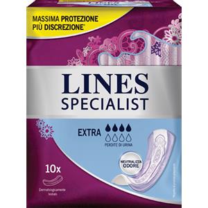 Lines Specialist Extra Assorbenti per Incontinenza Urinaria - 10 Pezzi, Tecnologia Ultra & Anatomy, Sistema Anti-Odore Neutro-Fresh