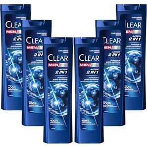 Clear Men Shampoo Antiforfora per tutti i tipi di cute e capelli Action 2in1 fino al 100% di protezione dalla forfora* 6x 225 ml