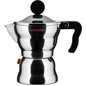 Alessi AAM33/1 Moka Caffettiera Espresso in Fusione di Alluminio, Manico e Pomolo in Resina Termoplastica, Nero, 1 Tazza
