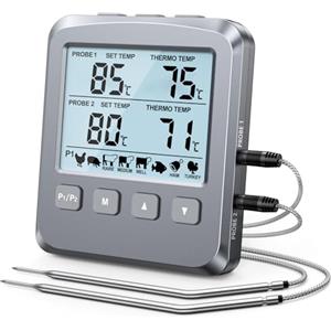 CIRYCASE Dual Sonda Termometro Cucina Digitale, Termometri Alimenti con Grande LCD & Allarme, Lettura Rapida Termometro Barbecue Forno, Carne, Latte, Olio Frittura, Liquidi, Utensili Cucina Campeggio