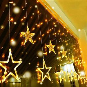 Quntis Tenda Luminosa Stelle 2M 138LED, Luci Natale con 12 Stelle IP44 con 8 Modalità Tenda Luci Bianco Caldo per Esterno/Interno/Finestra/Porta/Scala/Natale/Decorazione per Feste