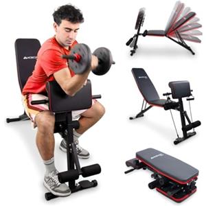 Mobiclinic®, Panca Palestra, Nastro di Resistenza, Pieghevole, Con Ruote, Multifunzione, Stampa di Banca, Regolabile, Declinabile e Inclinabile, Fino a 120kg, Planefit, Palestra Domestica