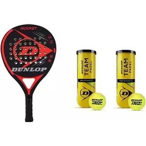 DUNLOP PROMO Pack Racchetta Padel Rocket Red Dunlop Cod.623966 + 2 Tubi Palline (6 Pz) Cod.601385