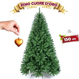 Albero di Natale 150 cm Pino Cuore d'oro Verde Folto 375 Rami Base a croce ferro