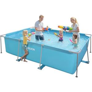 VEVOR Piscina Fuori Terra Rettangolare con Struttura in Metallo, 3 x 2 x 0,76 m, Piscina Rettangolare in PVC per Famiglie, Capacità Acqua 3959 L, con Sistema di Drenaggio a Flusso Controllato, Blu