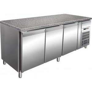 FORCAR-FREDDO Tavolo Refrigerato Pasticceria e Pizzeria in Acciaio Inox con Piano in Granito, Temperatura 2° 8° C, Dimensioni 200,5x80x87 cm