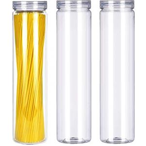 SCWBOEII 3 barattoli in plastica trasparente per alimenti con coperchio, contenitori rotondi trasparenti per spaghetti, pasta e prodotti secchi (diametro 5,3 cm x altezza 30 cm) (rotondi)