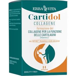 ERBA VITA Cartidol Collagene integratore alimentare in formato stick pack 14 bustine, a base di Fortigel®, Bromelina e Acido ialuronico