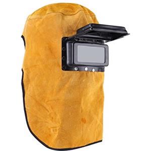 Akozon Maschera per Saldatura, Akozon Maschera Saldatore in Pelle Professionale, Dimensione Regolabile, Protezione per Maschera Saldatura Resistente Al Calore e Traspirante con Lente per Saldatori