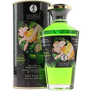 Shunga Olio da Massaggio Riscaldante al Tè Verde - 100 ml, Comestibile e Eccitante