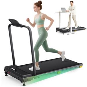 UREVO Tapis Roulant Pieghevole con Inclinazione 9%, Modalità HIIT One-Touch, Manubrio di Sicurezza,Tapirulan Salvaspazio Per Camminata o Corsa in Casa/Ufficio, Nessun Montaggio