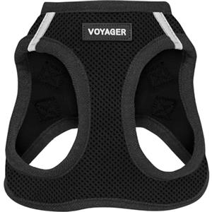 Best Pet Supplies - Pettorina riflettente per tutte le condizioni atmosferiche, per cani di taglia piccola, media, gatti - sicura con chiusura in velcro, fibbia, doppi anelli a D - Nero/Nero, L