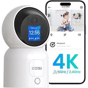 ZOSI 4K Telecamera WiFi Interna, 8MP Videocamera a 2,4/5GHz con 1,44" Monitor, Videochiamata con Tacco o Gesto OK, Pan 360°/Tilt 90°, Rilevamento di Persone con Auto-Tracking, C519
