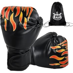 Luxvara Guantoni da Boxe per Bambini, 8OZ Guantoni Boxe con Borsa Portaoggetti, per MMA, Muay Thai, Kickboxing, Arti Marziali, Fascia di età 3-12 Anni, Nero