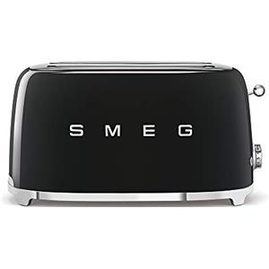 Smeg, Tostapane 2x4 TSF02BLEU, 2 Scomparti da 36mm, 6 Livelli di Doratura, Funzione Riscaldamento, Scongelamento e Bagel, Espulsione Automatica del Pane, Cassetto Raccoglibriciole, 1500W, Nero