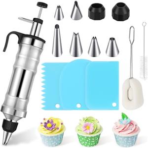 Mlijzard Siringa Per Dolci, Beccucci per Pasticceria Kit 14 Pezzi, Sostituto per Sac a Poche Professionali, Saccapoche Professionale, Kit Pasticceria per Decorazione Torte, 6 Beccucci, 3 Raschietti per Torte