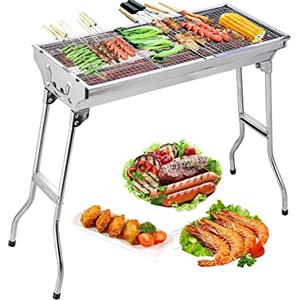 himaly Griglia a carbonella, barbecue in acciaio inox, pieghevole, portatile, per cucinare all'aperto, campeggio, escursionismo, picnic, zaino in spalla, grande