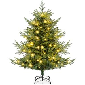 COSTWAY Albero di Natale Artificiale 135/180/210/240 CM, Albero di Natale con 160/240/340/450 Luci LED Bianche Calde, 442/778/1090/1480 Punte di Rami e Foglie Miste in PE & PVC (135 CM)
