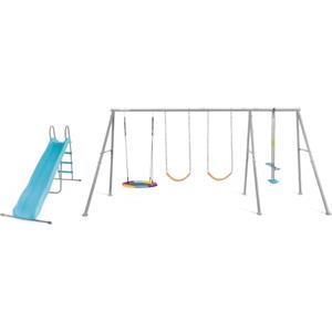 Intex 44152 Set Altalena e Scivolo Indipendente da Giardino per Bambini, con Due Seggiolini, Un Dondolo Nido e Un Dondolo Due Posti, Acciaio, Grigio, 442x235x200 cm