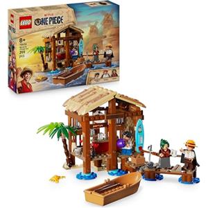LEGO ONE PIECE La Capanna del Villaggio Foosha Giocattolo con Barca, Minifigure di Luffy, Shanks e Makino, Accessori e Poster Ricercato - Regalo per Bambini, Bambine e Fan degli Anime da 8 Anni 75636
