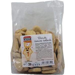 Riga - Biscotti Cuori Colorati - Dolcetto per cani - Biscotti gustosi - Poveri grassi - Dolcetto equilibrato - Premio per cani - 500 g