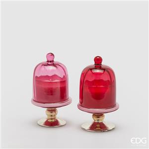 EDG Enzo De Gasperi Candela Profumata Alzatina 16x9cm in Vetro Fucsia e Rosso con Fragranza Woodland