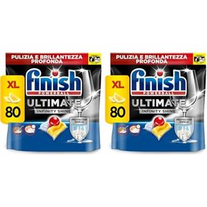 Finish Ultimate Infinity Shine Pastiglie Lavastoviglie, 80 Capsule Lavastoviglie al Limone, Pastiglie per Lavastoviglie contro lo Sporco e i Residui Incrostati (Confezione da 2)