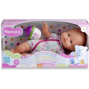 FAMOSA ITALIA SRL Nenuco bambola morbida con biberon, pigiama a righe, sonaglio, alta 35 cm, biberon rosa e bianco, per bambini dai 10 mesi