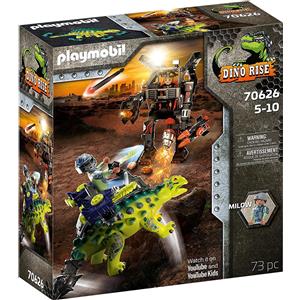 Playmobil 70626 Anchilosauro: Difesa del Guerriero - Set di Costruzione per Bambini dai 5 Anni con Dinosauro, Robot e Personaggio