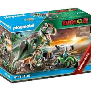 Playmobil Dinos 71183 - T-Rex all'attacco con Velociraptor, Esploratore e Quad, Giocattolo per Bambini dai 4 Anni