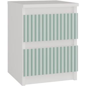 CDF Comodino M2 Malwa, comodino | Colore: bianco/verde menta | ideale per camera da letto, cameretta dei bambini, adolescenti | facile da montare | due cassetti spaziosi | Cassetti senza maniglie