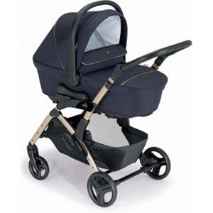 Cam Trio Fluido Easy Blu Telaio Oro Passeggino Carrozzina Ovetto e Borsa Telaio Oro