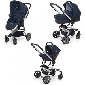 Foppapedretti Trio SuperTres Navy Modulare con Navicella Passeggino e Seggiolino auto I-Size R129, Maniglione e Poggiagambe Regolabili