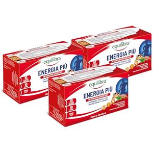 Equilibra Integratori Alimentari, Energia Più, Integratore con Magnesio, Vitamina C, Vitamina B12, Ginseng, Guaranà e L-Carnitina, Gusto Cola, Senza Glutine, 3 Confezioni da 10 Flaconcini