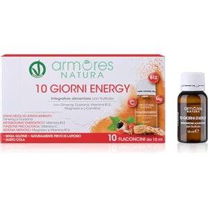 Armores Natura Integratori Alimentari, 10 Giorni Energy, Integratore Stanchezza, con Magnesio, Ginseng, Guaranà, Vitamina B12, e L-Carnitina, Gusto Cola, Vegano, Senza Glutine, 10 Flaconcini