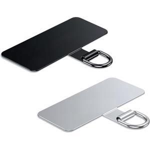 Lammcou Patch per Laccetti per Telefoni, Pads in Acciaio Inossidabile per Cover Smartphone, Supporti Universali per Custodie & Braccialetti (2, Nero & Argento, 4.8 * 2cm)