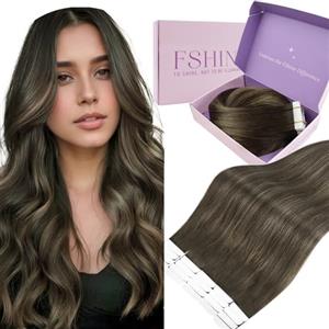 Fshine Extension Capelli Veri Biadesivo 50 g Extension Biadesive Capelli Veri 35 cm 20 pcs Invisibili Lisci Balayage Da Marrone Scuro A Castano Tape in Human Extensions Umani Compleanno