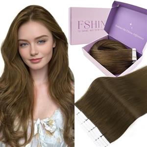 Fshine Biadesivo Capelli Veri Lisci Marrone Medio Extension Capelli Veri Adesivo 30 cm 30 g 20 pcs Adesive Capelli Umani Lisci Extension Capelli Remy Adesive Invisible Sposa 4