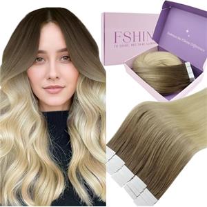 Fshine Extension Capelli Veri Adesive 30 cm 20 pcs Extension Biadesivo Capelli Veri 30 g Umani Lisci Castano Scuro A Castano Cenere Con Balayage Biondo Chiaro Extensions Compleanno Tape Remy