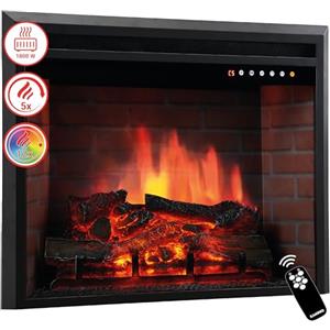 KAMINIO Camino elettrico LUCA - Camino elettrico a incasso con riscaldamento, effetto fiamma 3D, 12 colori di fiamma, telecomando (30 pollici)