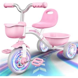 Braxel Triciclo Bambina per 2 3 4 5 Anni, Triciclo Evolutivo da 1 a 5 Anni con Cestello Portaoggetti, Adatto Come Regalo per Bambini, Rosa