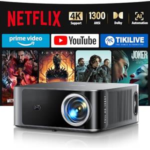TOPTRO Proiettore 4k【Netflix Ufficiale/1300 ANSI/36W Dolby Audio】Wifi 6 e Bluetooth Bidirezionale Proiettore,AI Autofocus/Evita Ostacoli Proiettere TV, Videoproiettore TOPTRO X9 per PS5/Outdoor/Home Theater