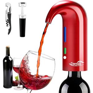 COSYALL Aeratore Elettrico per vino, Decanter per Vino Aperitivo Accessori Ossigenatore Ricaricabile del Vino, Dispositivo per Versare il Vino con Sacchetto per la Polvere (Rosso)