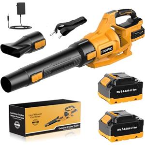 JYGMPRO Soffiatore a Batteria, 21V Soffiatore Foglie Elettrico con 2 Batteria da 4,0Ah, 3 Velocità Regolabili, 2 Ugelli, Tracolla per Foglie, Neve, Polvere e Detriti