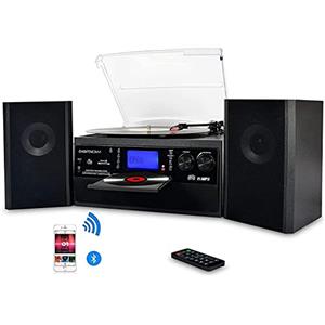 DigitNow, Giradischi Bluetooth, per CD, cassette, radio AM/FM e ingresso AUX, porta USB e codifica SD, telecomando, con altoparlanti stereo indipendenti
